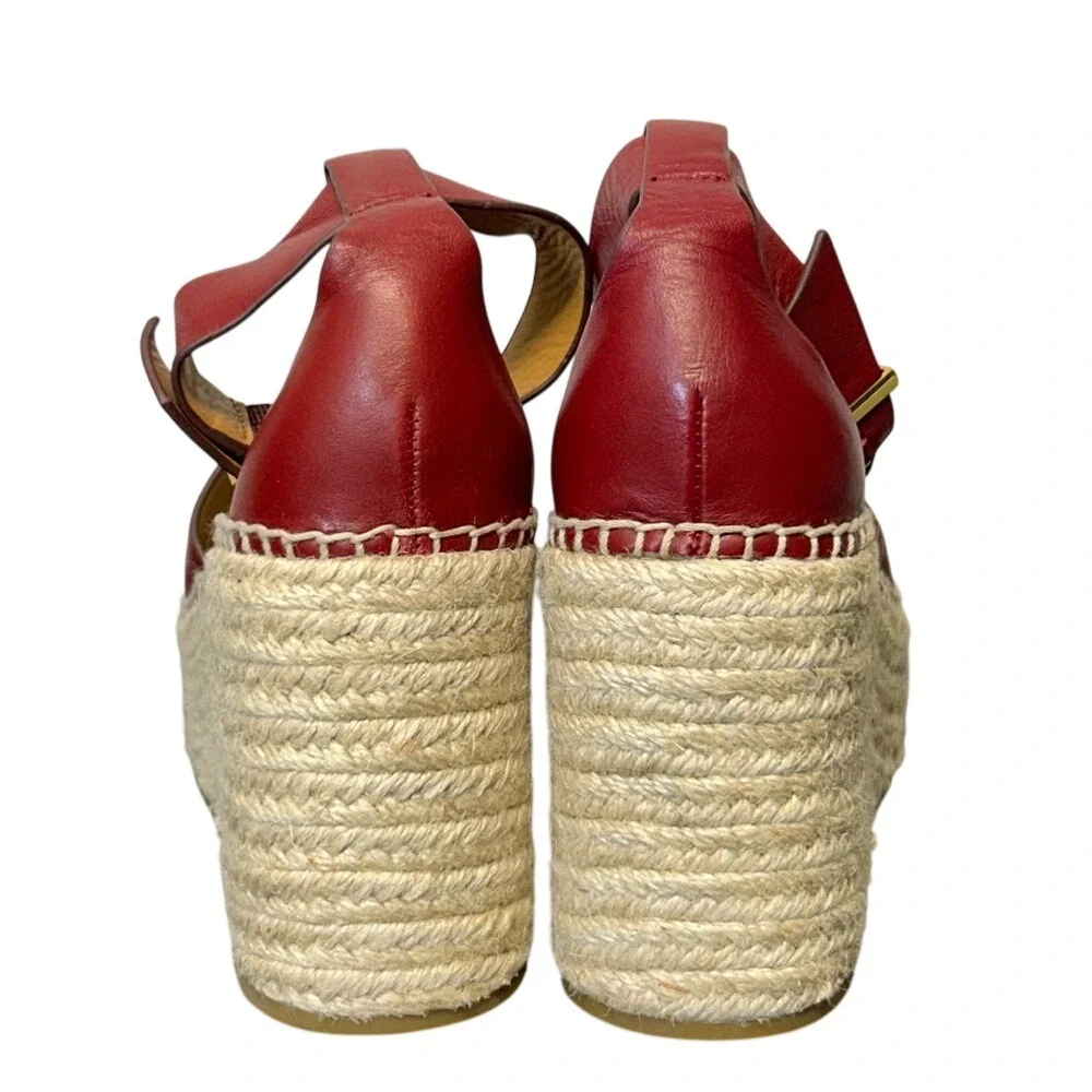 & Other Stories Red Leather Platform Espadrille Wedge Sandals - Size 38‎ / US 8